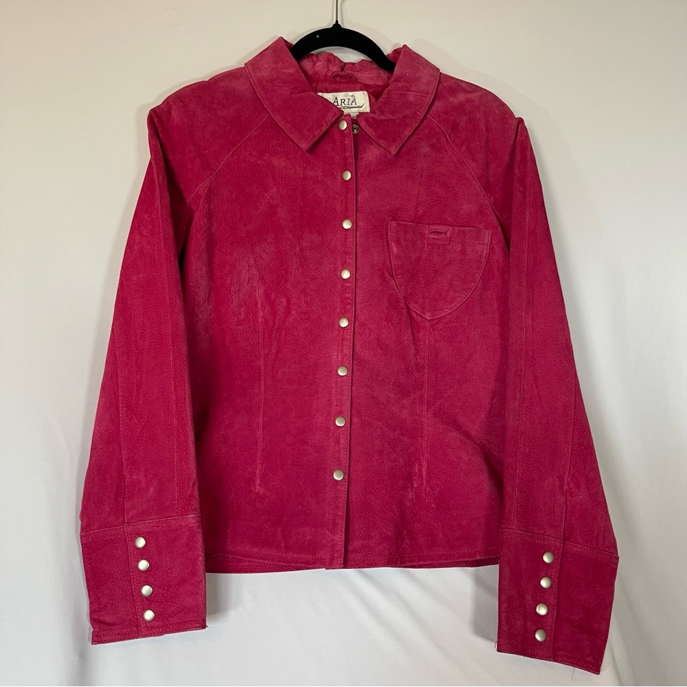 Aria Pink Leather Jacket Classic Structured Design